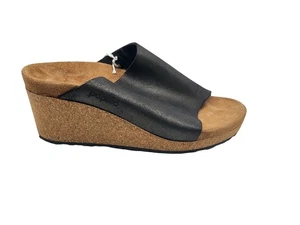 Papillio Heeled Sandals Womens Size 37 Leather Cork Wedge Slide Made in Portugal - Picture 1 of 12