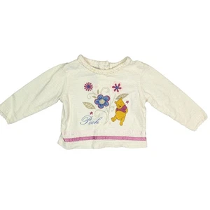 Vintage Disney Winnie the Pooh Baby Girl Shirt 12M Cream Long Sleeve Floral - Picture 1 of 4