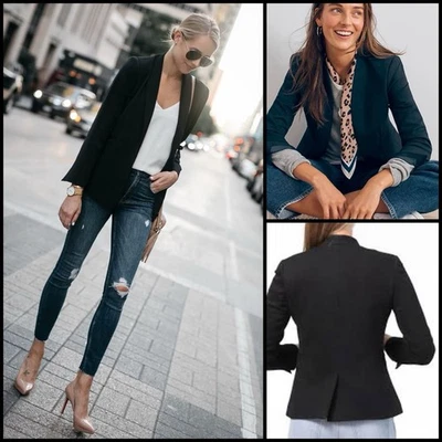 J. Crew Going Out $198 Black Preppy Dark Academia Gramercy Twill Open Blazer 4 - Image 1 of 4