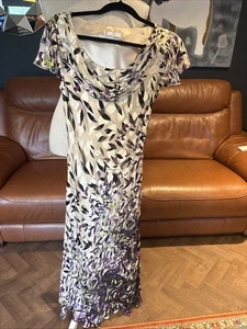 CC Size12 Stunning Occasional Dress Full Length SmallFloaty Capped Sleeve42%silk - Picture 1 of 14