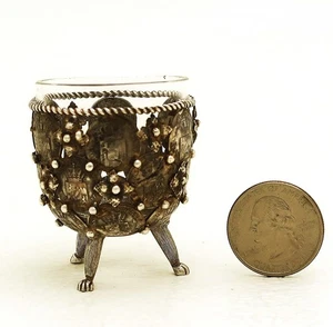 Kreuzer Coin Silverplate Filigree Salt Spice Pot with Circa 1850 – 70 - Picture 1 of 11