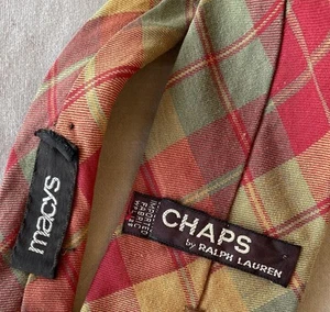 Vintage Chaps Ralph Lauren Neck Tie Summer Fall Cotton Plaid Macys - Picture 1 of 2