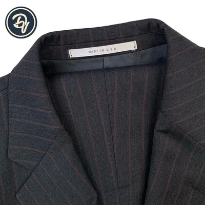 Mens 42 R Hickey Freeman " LTD " Charcoal Grey / Brown Pinstripe Wool Suit - Image 1 of 4
