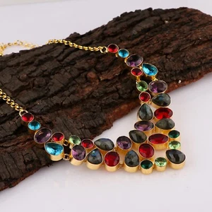 Labradorite Multi Gemstone Handmade 925 Sterling Silver Jewelry Necklace 18" - Picture 1 of 3