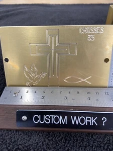 LOOK BRASS ENGRAVING PLATE FOR NEW HERMES FONT TRAY CROSSES WITH DOVE TEMPLATE ! - Picture 1 of 11