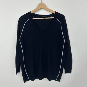 J.CREW Sweater S Dark Navy Merino Wool V-Neck Piping 3/4 Sleeve Womens A0822 - Picture 1 of 9
