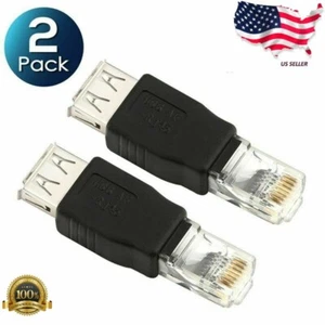 2X RJ45 Male to USB AF A Female Adapter Socket LAN Network Ethernet Router Plug - Afbeelding 1 van 8