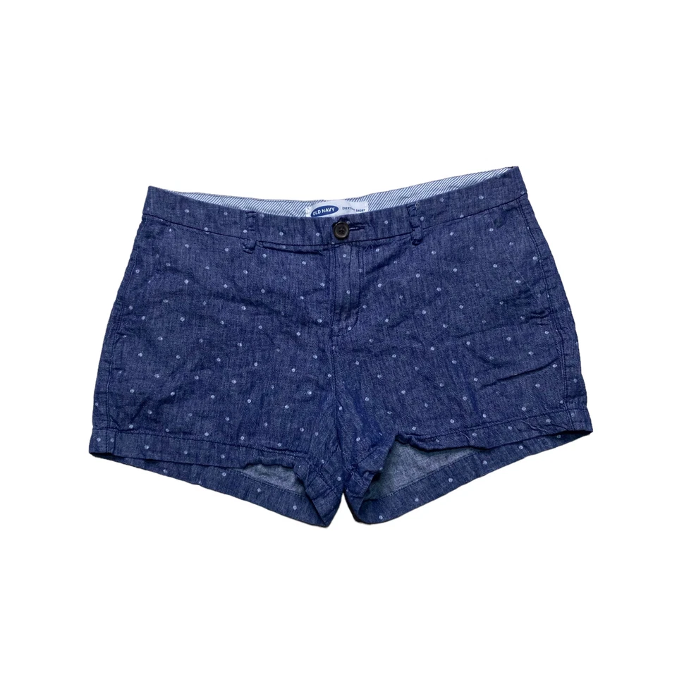 Pantalones Cortos Old Navy Everyday 3" Cambray Para Mujer Talla 10 Azul Marino Lunares Mezcla de Lino Foto 1 de 4