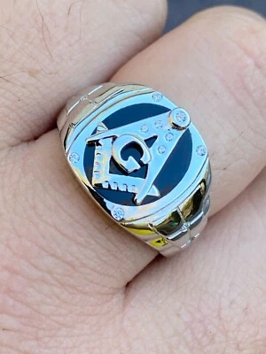 Anillo de plata esterlina 925 sólido real para hombre letra masónica G ónix negro Foto 1 de 4