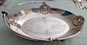 Antique Simpson Hall Miller & Co silverplate bride's basket, profile medallions - Picture 1 of 24