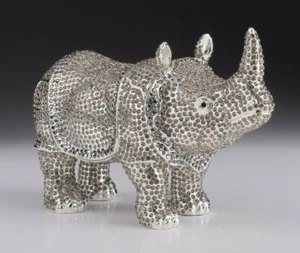 Large Rhinoceros LIMITED EDITION trinket box Keren Kopal & Austrian crystals - Imagen 1 de 12