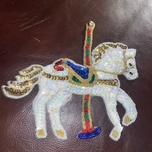 VINTAGE 1991 UNION TRADING CO. SEQUINED CAROUSEL HORSE PATCH~NOS - Picture 1 of 3