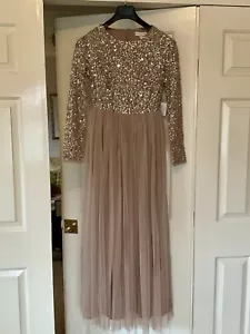 maya petite bridesmaid Long sleeve maxi tulle dress sequins, muted blush 8. BNWT - Picture 1 of 10