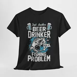 T-shirt maglietta unisex cotone pesante I Love Fishing 'problema pesca bevitore birra' - Foto 1 di 118