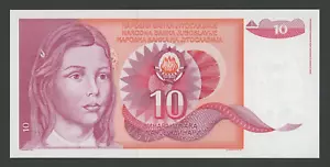 🔴JUGOSLAWIEN 10 Dinara 1990 UNC Banknote OHNE SERIENNUMMER🔴 SELTEN! - Bild 1 von 2