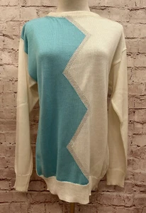 Vintage Sweater Women Italy Size 44 US 8/MEDIUM 80's Acrylic Blue White Metallic - Picture 1 of 4