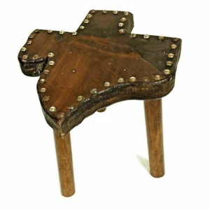 Texas Rustic 3 Leg Footstool Hand Crafted Wood Brass Rivets Farmhouse Furniture - Picture 1 of 8