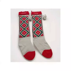 Grandma Granny Grandpa Grandad 2 Vintage Christmas Stockings Knit W Poms 24" - Picture 1 of 6