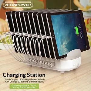 10 Fach USB Schnellladestation Hub Mehrfach Multiport Ladegerät Adapter Grau - Bild 1 von 8
