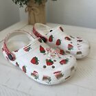 Girls Crocs Classic Strawberry Print Clogs Shoes Size C 8 Slip-on Glitter Accent