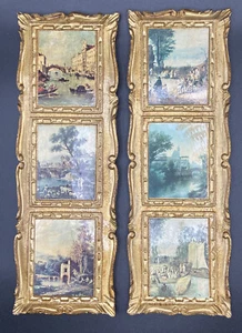 ITALIAN Florentine Gold Gilt Wall Wood Picture Plaques Pair 13.5x4.5” VINTAGE - Picture 1 of 13