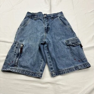 Boy's Wrangler All Terran Gear Cargo Shorts Denim Blue Pockets Zip Pocket Button - Picture 1 of 7