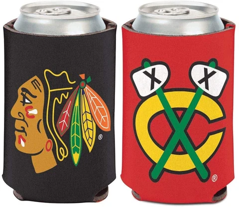 Chicago Blackhawks Logo Can Koozie Holder Free Shipping! NEW 2 Sided Cover
