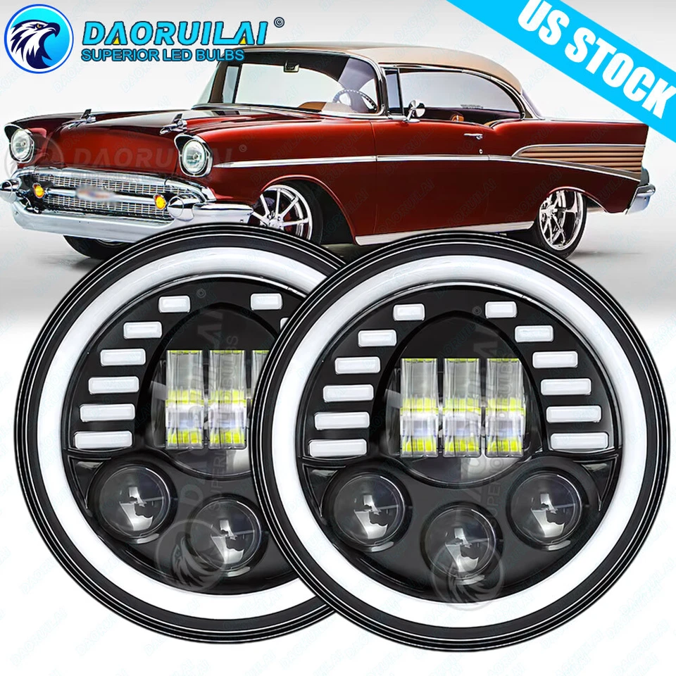 Par de faros LED redondos DRL de 7 pulgadas para Chevy Bel Air Corvette 1955-1957 Foto 1 de 4