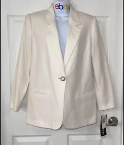 🆕👚 Sag Harbor Ivory Wool Blazer Career Church Suit Jacket 8 Petite 🆕 - Picture 1 of 10
