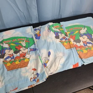 Vtg Walt Disney Mickey Air Mobile Double Fitted Sheet Flat & 2 Pillowcases - Picture 1 of 7