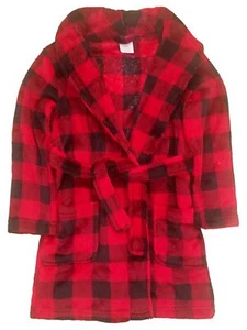 Boys Red Buffalo Plaid Fleece Bath Robe House Coat With Pockets - Picture 1 of 1