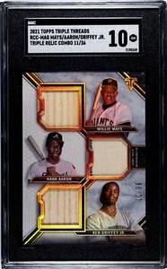 Willie Mays Hank Aaron Ken Griffey Jr Triple Hilo Triple Reliquia 11/36 SGC 10 - Imagen 1 de 2