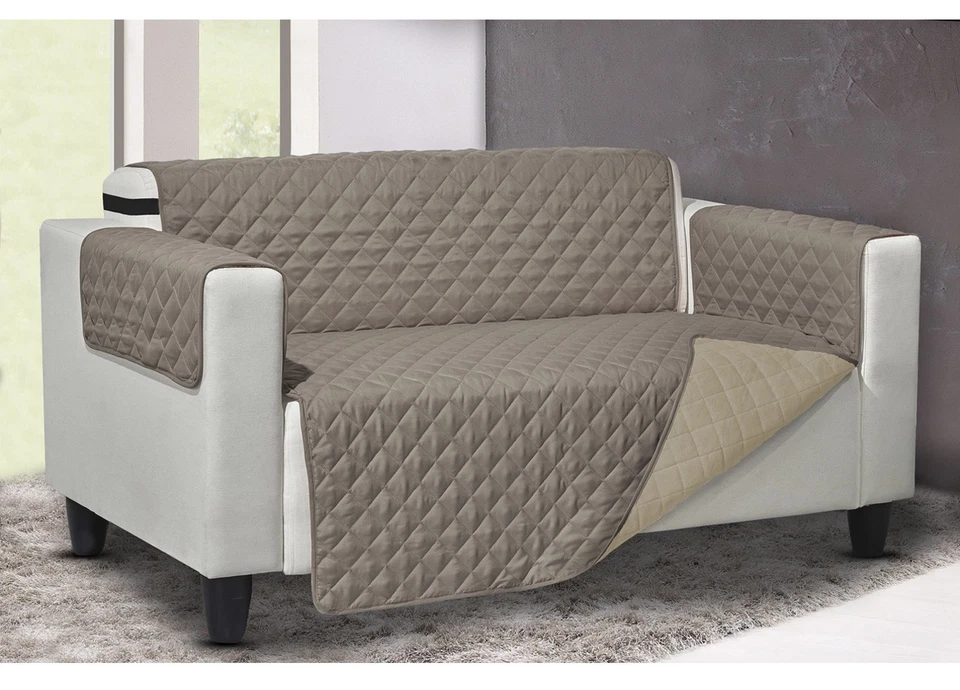 BIANCHERIAWEB Copridivano Trapuntato Lello Antimacchia Double Face Bicolor Tortora-Panna