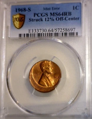 1968s ERROR PCGS MS64 RB OFF CENTER Lincoln Cent NICE KEY DATE CH BU + Coin NR - Image 1 of 4