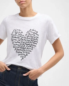 Cinq à Sept Women's White Je T'aime Heart Crewneck Short Sleeve Top Size Large - Picture 1 of 8