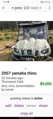 07 Yamaha Rhino 660,.100w Alaska Off Road Lites. 2 Winches,2500#,9500# Led Lites - Image 1 of 4