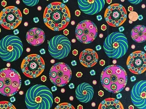 Marcus Brothers Fabric 1 Yd, 25” x 43” Black with Colorful Spirals - Picture 1 of 4