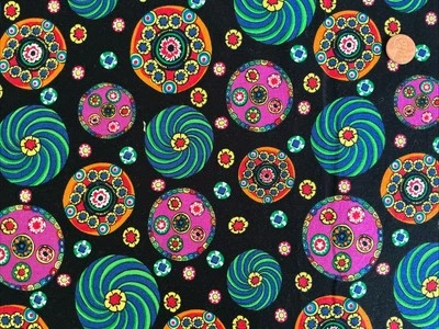 Marcus Brothers Fabric 1 Yd, 25” x 43” Black with Colorful Spirals - Image 1 of 4