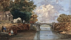 HORSE & CART ON BRIDGE Watercolour Painting C E SHORT 1878 - 19TH CENTURY - Picture 1 of 11
