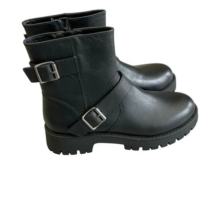 NUEVO Steve Madden Crusader Cuero Para Mujer 8 Negro Botines Hebilla Correas Foto 1 de 4