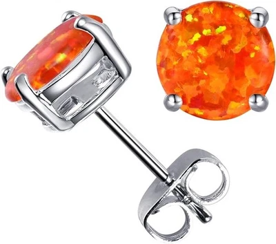 Multi Colors fire Opal Stud Earrings Birthstone Earrings For Women 01 Orange - Image 1 of 2