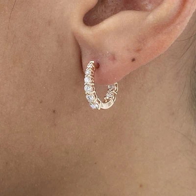 Diamond Hoop Earrings Round E-F VS1 0.9 Ct Lab Created 14k Rose Gold - Image 1 of 4