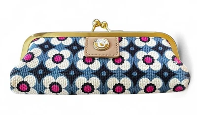 Estuche para Gafas Spartina Floral Lino Rosa Interior Cuero Borde Cierre a Presión Foto 1 de 4