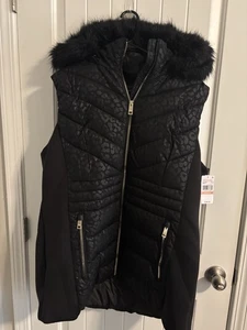 Michael Kors black animal print Quilted Puffer Hoodie Vest Size 2xl - Picture 1 of 10