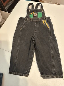 Vintage Toddler Black Denim Overalls with Colorful Accents Size 18 Months - Picture 1 of 5
