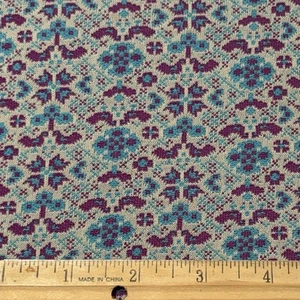Tessuto da cucire vintage doppia maglia poliestere verde acqua/viola floreale 1,2 iarde 56”x66” - Foto 1 di 9