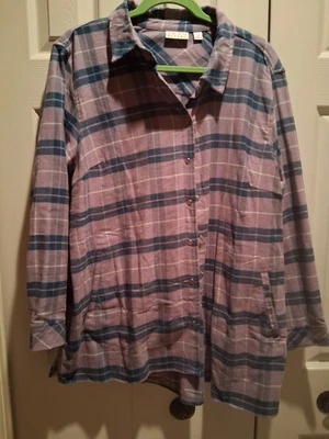 Joan Rivers Plaid Purple Black Snap Front Collar Long Sleeve Shirt-XLP - Image 1 of 4