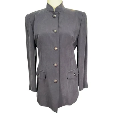 Blazer Vintage DANA BUCHMAN Petites Talla 8P 100% Seda Azul Marino Relleno Abotonado Foto 1 de 4