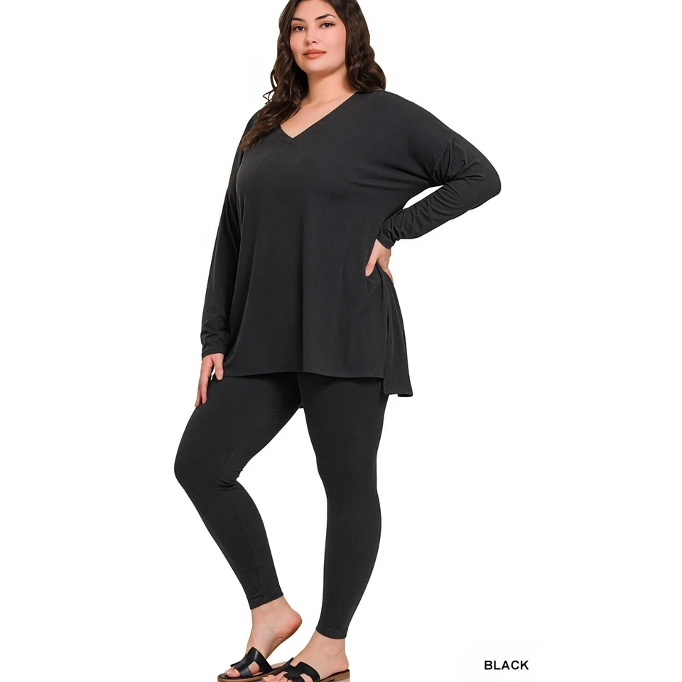 Zenana 黑色拉丝超细纤维休闲服套装 – Buttery 柔软 — 第 1/1 张图片