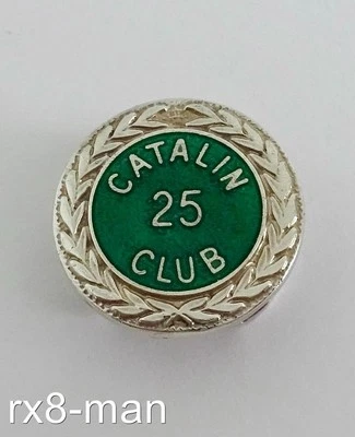 1989 SUPERB SOLID STERLING SILVER ENAMEL CATALIN 25 CLUB BUTTON HOLE LAPEL BADGE - Image 1 of 4
